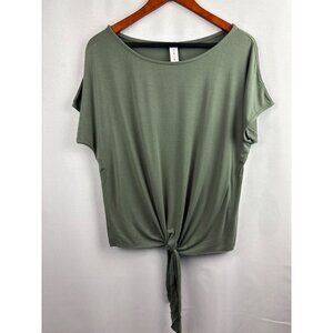 Women’s Mystyle Size 2 Army Green Short Sleeve Shirt with Tieknot